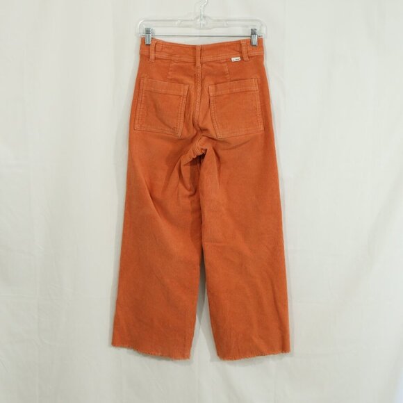 Billabong Women’s Corduroy Wide Leg Pants Orange Rust Cropped Raw Hem Size M - Picture 6 of 9